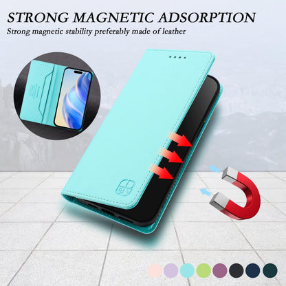Apple iPhone Air Dual-Folded Magnetic Suction RFID Blocking PU Leather Wallet Phone Case with Card Slots, Cash Pocket, Kickstand, Full Protective Flip Cover