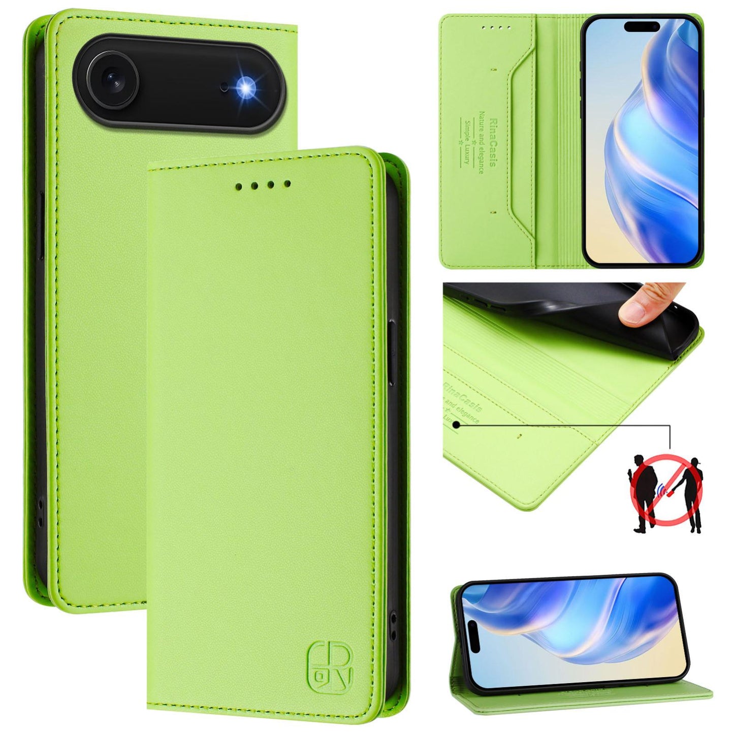 Apple iPhone Air Dual-Folded Magnetic Suction RFID Blocking PU Leather Wallet Phone Case with Card Slots, Cash Pocket, Kickstand, Full Protective Flip Cover