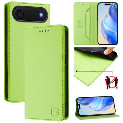 Apple iPhone Air Dual-Folded Magnetic Suction RFID Blocking PU Leather Wallet Phone Case with Card Slots, Cash Pocket, Kickstand, Full Protective Flip Cover