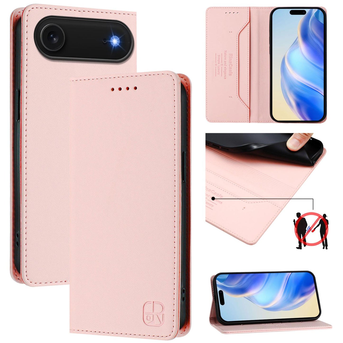 Apple iPhone Air Dual-Folded Magnetic Suction RFID Blocking PU Leather Wallet Phone Case with Card Slots, Cash Pocket, Kickstand, Full Protective Flip Cover
