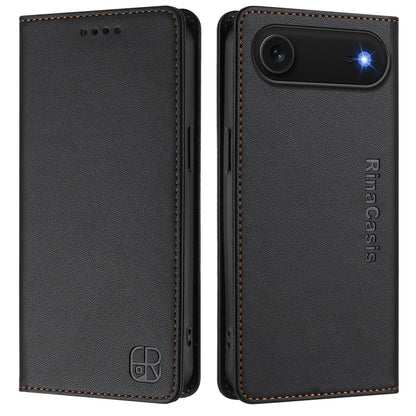 Apple iPhone Air Dual-Folded Magnetic Suction RFID Blocking PU Leather Wallet Phone Case with Card Slots, Cash Pocket, Kickstand, Full Protective Flip Cover