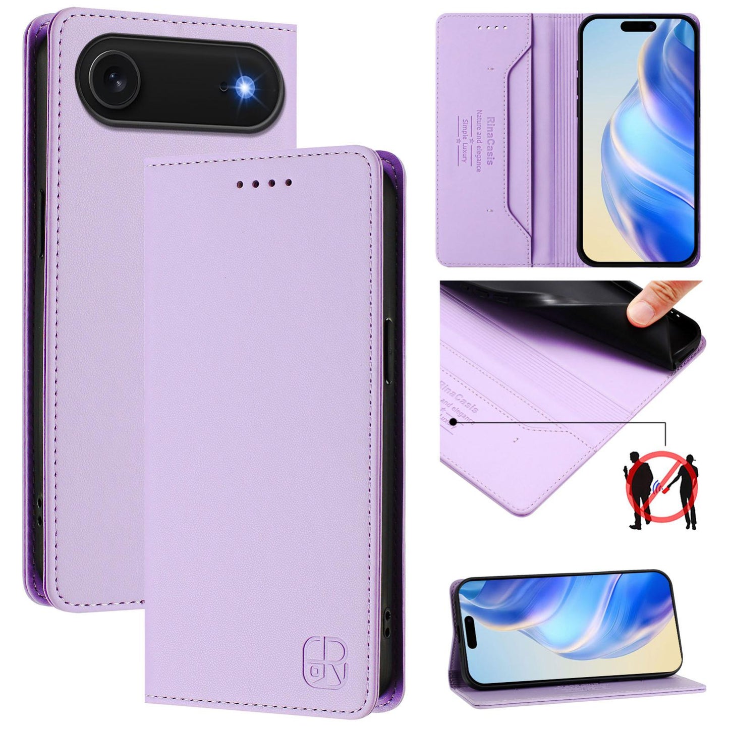 Apple iPhone Air Dual-Folded Magnetic Suction RFID Blocking PU Leather Wallet Phone Case with Card Slots, Cash Pocket, Kickstand, Full Protective Flip Cover