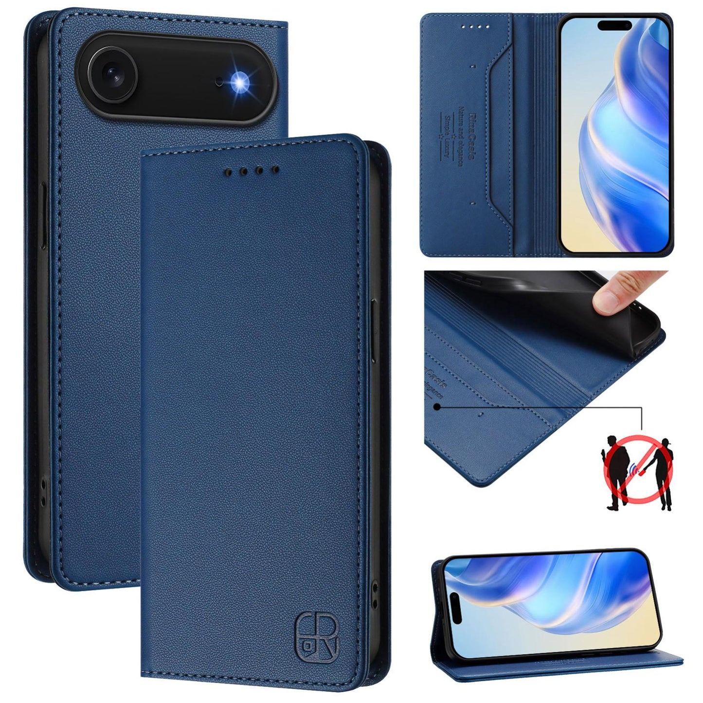 Apple iPhone Air Dual-Folded Magnetic Suction RFID Blocking PU Leather Wallet Phone Case with Card Slots, Cash Pocket, Kickstand, Full Protective Flip Cover
