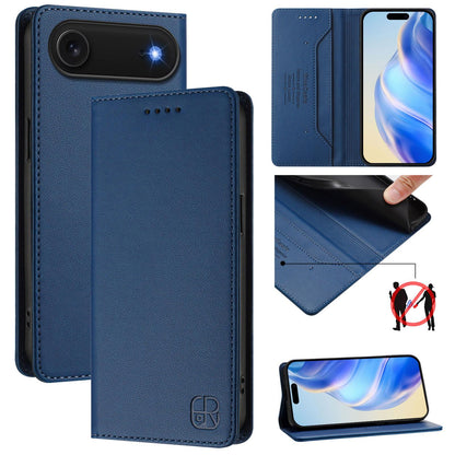 Apple iPhone Air Dual-Folded Magnetic Suction RFID Blocking PU Leather Wallet Phone Case with Card Slots, Cash Pocket, Kickstand, Full Protective Flip Cover