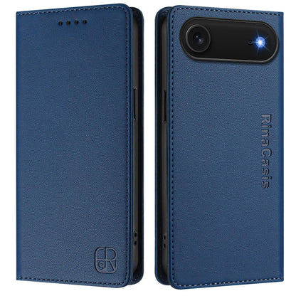 Apple iPhone Air Dual-Folded Magnetic Suction RFID Blocking PU Leather Wallet Phone Case with Card Slots, Cash Pocket, Kickstand, Full Protective Flip Cover