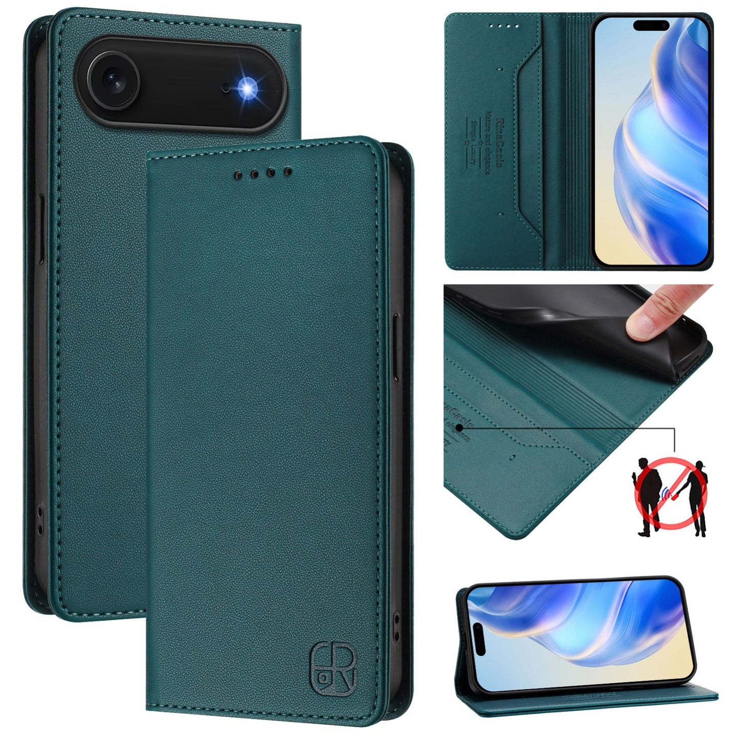 Apple iPhone Air Dual-Folded Magnetic Suction RFID Blocking PU Leather Wallet Phone Case with Card Slots, Cash Pocket, Kickstand, Full Protective Flip Cover