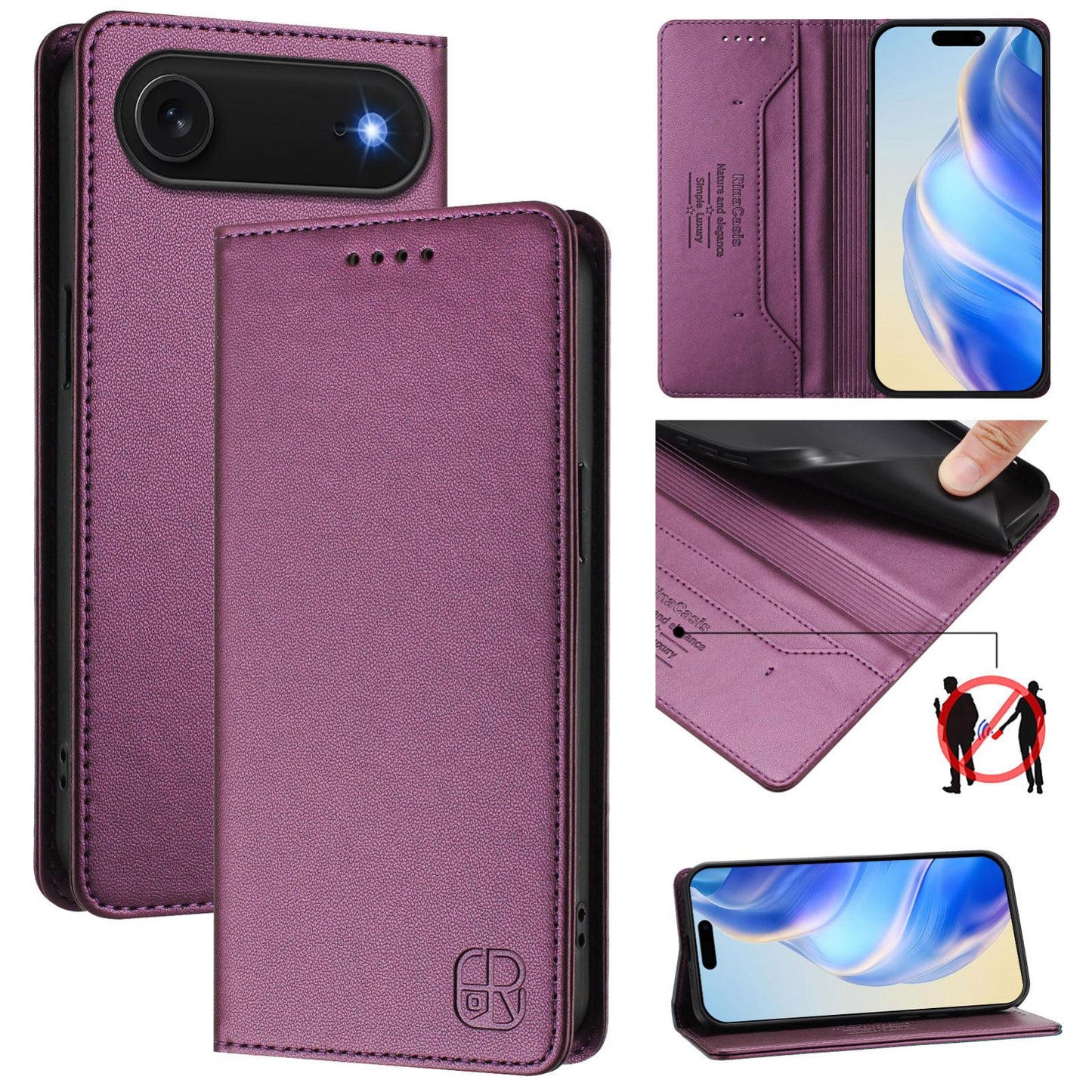Apple iPhone Air Dual-Folded Magnetic Suction RFID Blocking PU Leather Wallet Phone Case with Card Slots, Cash Pocket, Kickstand, Full Protective Flip Cover