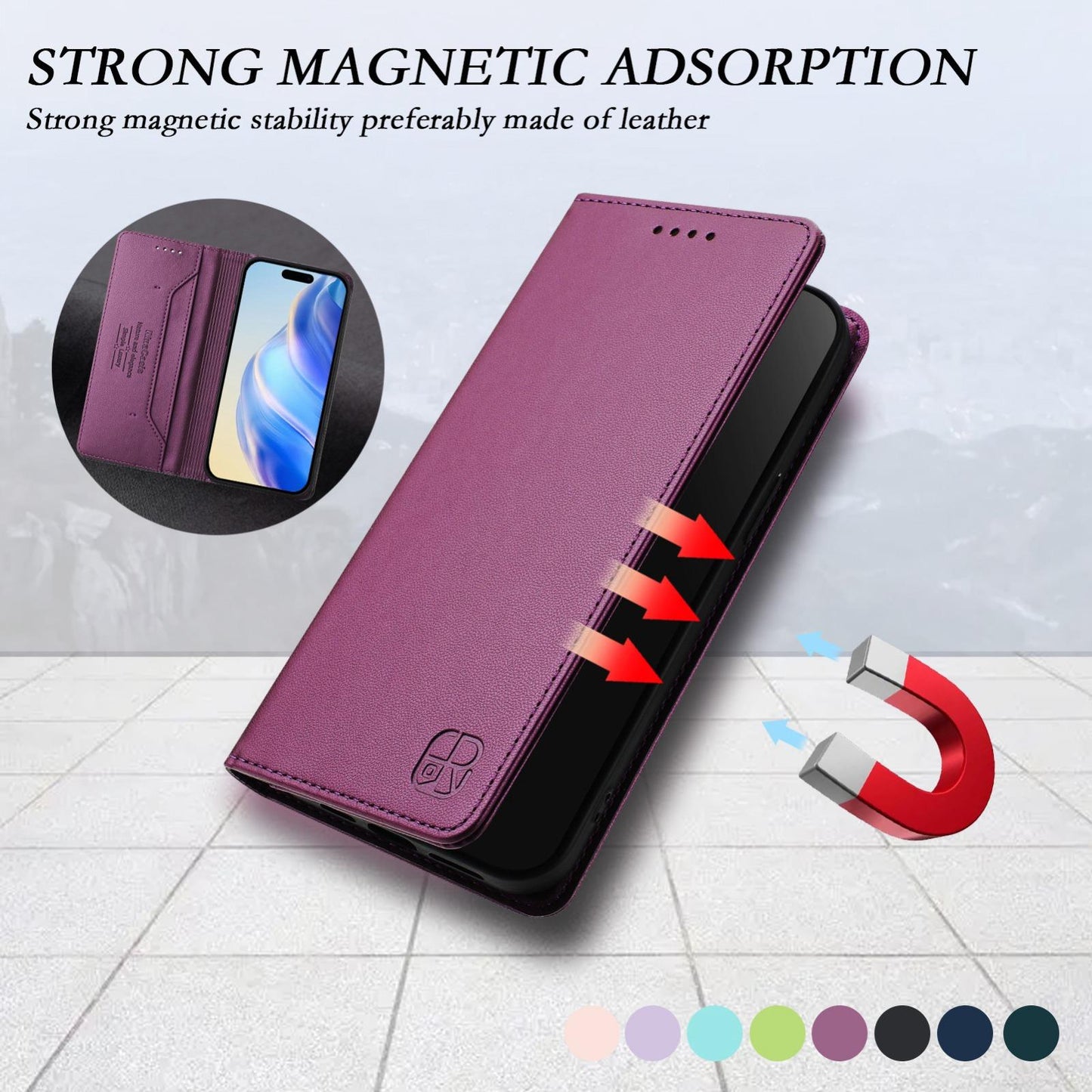 Apple iPhone Air Dual-Folded Magnetic Suction RFID Blocking PU Leather Wallet Phone Case with Card Slots, Cash Pocket, Kickstand, Full Protective Flip Cover