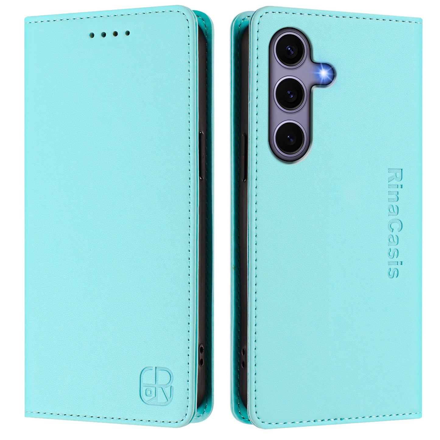 Samsung Galaxy S24 5G Dual-Folded Magnetic Suction RFID Blocking PU Leather Wallet Phone Case with Card Slots, Cash Pocket, Kickstand, Full Protective Flip Cover