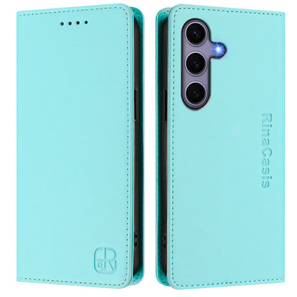 Samsung Galaxy S24 5G Dual-Folded Magnetic Suction RFID Blocking PU Leather Wallet Phone Case with Card Slots, Cash Pocket, Kickstand, Full Protective Flip Cover