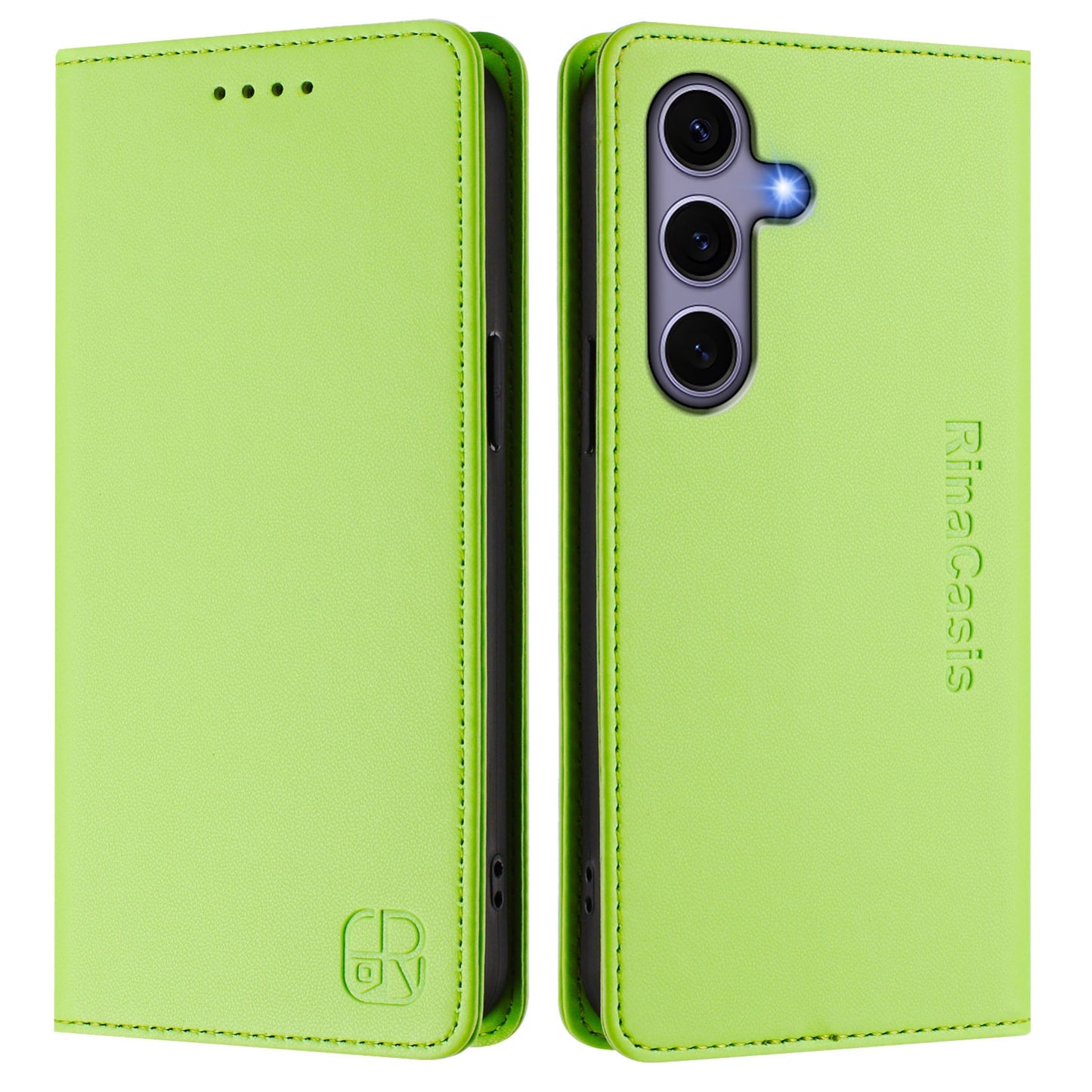 Samsung Galaxy S25 5G Dual-Folded Magnetic Suction RFID Blocking PU Leather Wallet Phone Case with Card Slots, Cash Pocket, Kickstand, Full Protective Flip Cover