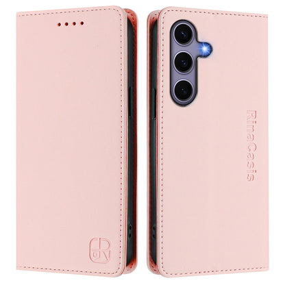 Samsung Galaxy S24 5G Dual-Folded Magnetic Suction RFID Blocking PU Leather Wallet Phone Case with Card Slots, Cash Pocket, Kickstand, Full Protective Flip Cover