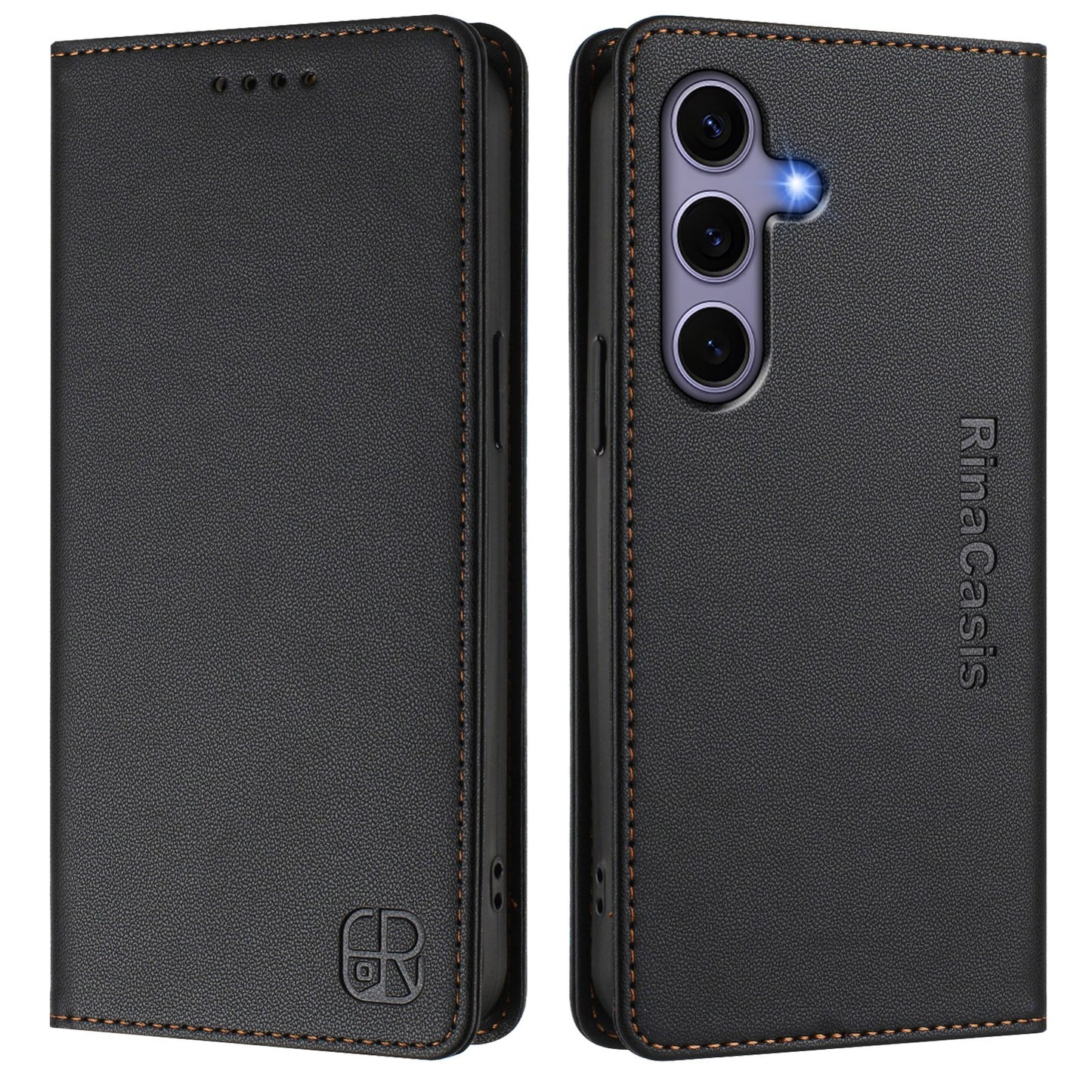 Samsung Galaxy S24 5G Dual-Folded Magnetic Suction RFID Blocking PU Leather Wallet Phone Case with Card Slots, Cash Pocket, Kickstand, Full Protective Flip Cover