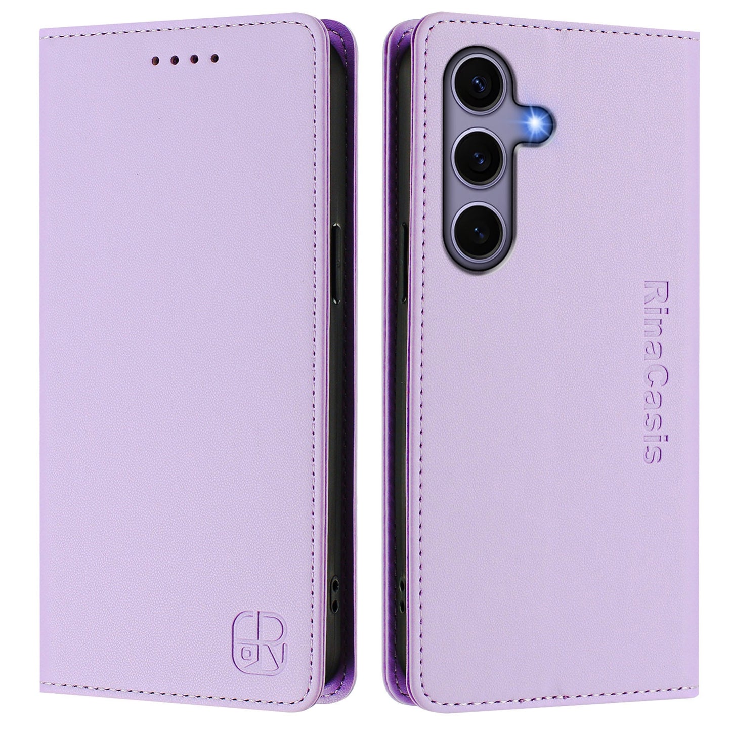 Samsung Galaxy S24 5G Dual-Folded Magnetic Suction RFID Blocking PU Leather Wallet Phone Case with Card Slots, Cash Pocket, Kickstand, Full Protective Flip Cover
