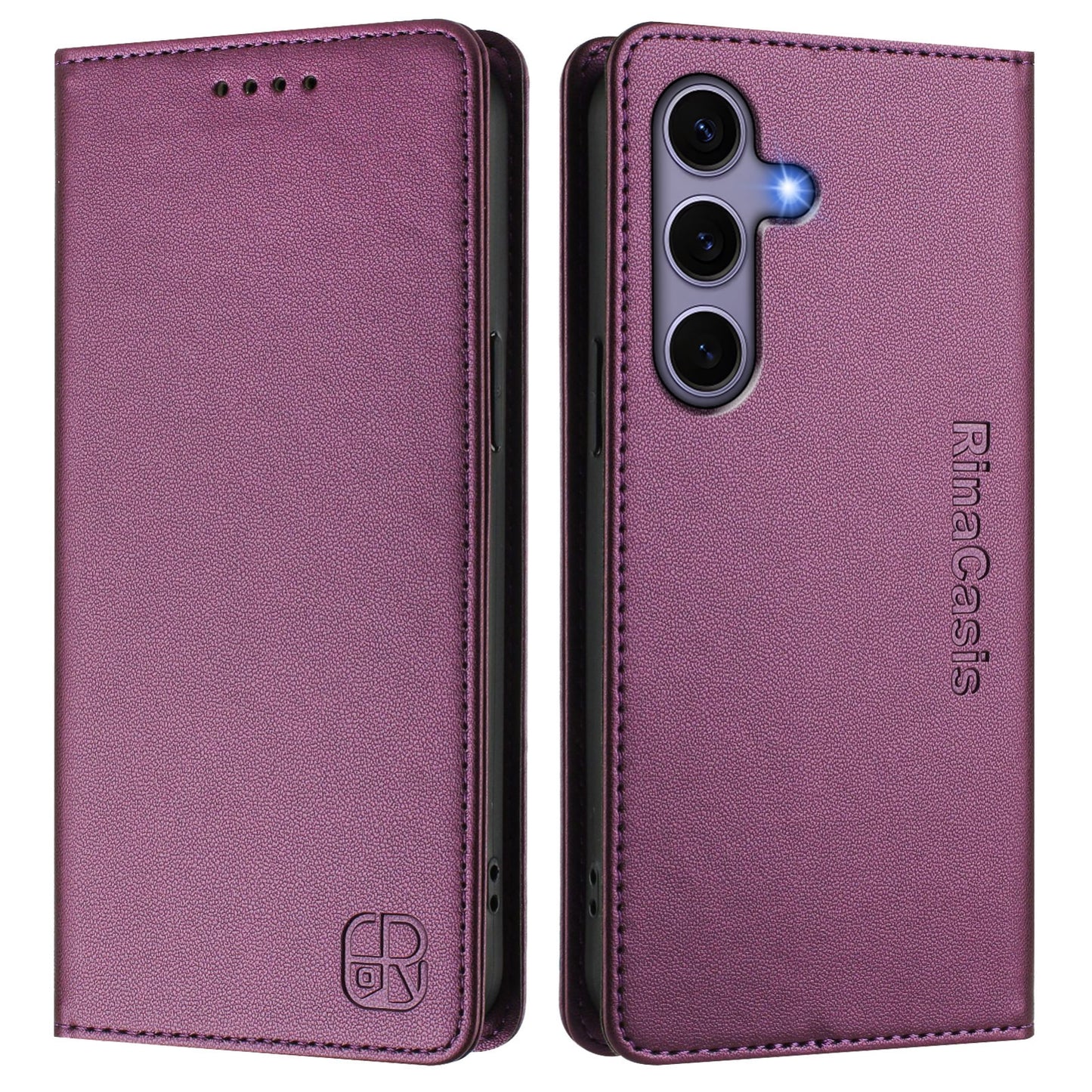 Samsung Galaxy S25 5G Dual-Folded Magnetic Suction RFID Blocking PU Leather Wallet Phone Case with Card Slots, Cash Pocket, Kickstand, Full Protective Flip Cover