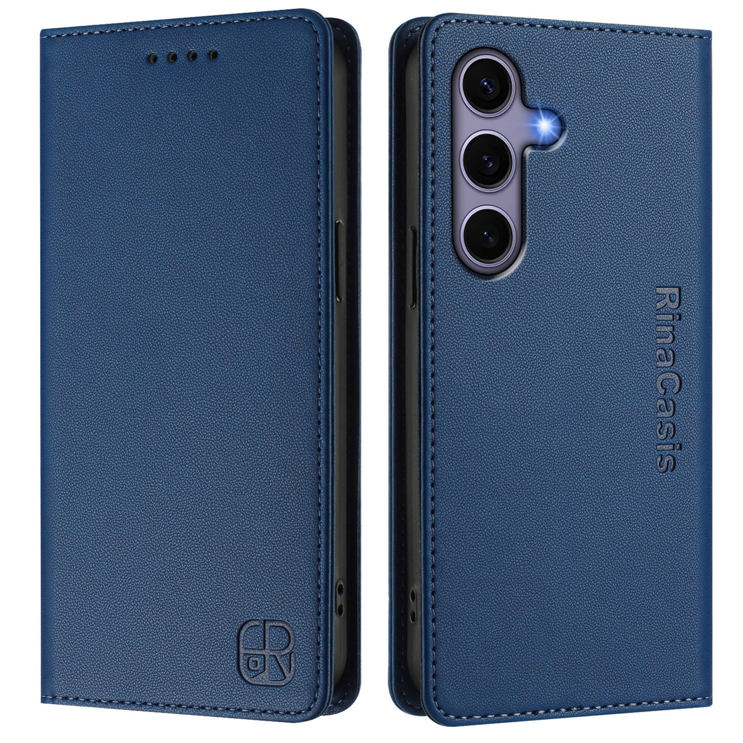 Samsung Galaxy S24+ 5G Dual-Folded Magnetic Suction RFID Blocking PU Leather Wallet Phone Case with Card Slots, Cash Pocket, Kickstand, Full Protective Flip Cover