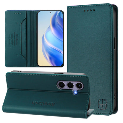 Samsung Galaxy S25+ 5G Dual-Folded Magnetic Suction RFID Blocking PU Leather Wallet Phone Case with Card Slots, Cash Pocket, Kickstand, Full Protective Flip Cover