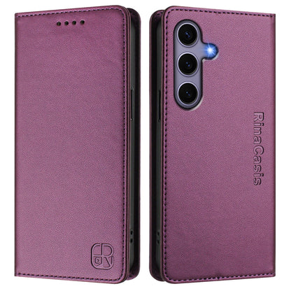Samsung Galaxy S24+ 5G Dual-Folded Magnetic Suction RFID Blocking PU Leather Wallet Phone Case with Card Slots, Cash Pocket, Kickstand, Full Protective Flip Cover