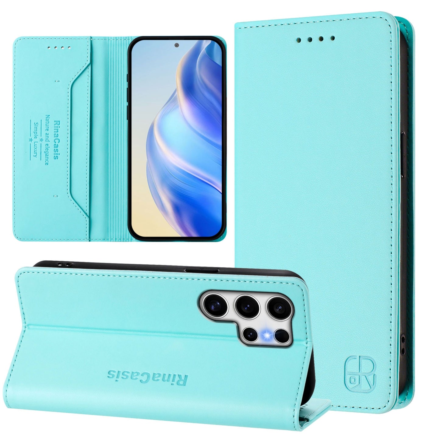 Samsung Galaxy S24 Ultra 5G Dual-Folded Magnetic Suction RFID Blocking PU Leather Wallet Phone Case with Card Slots, Cash Pocket, Kickstand, Full Protective Flip Cover