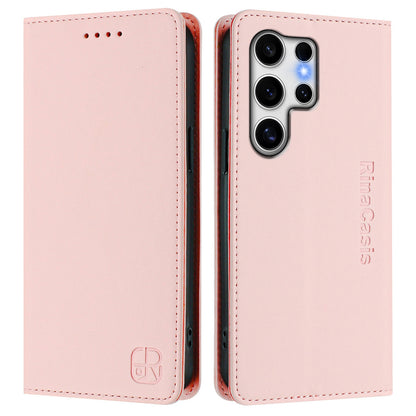 Samsung Galaxy S24 Ultra 5G Dual-Folded Magnetic Suction RFID Blocking PU Leather Wallet Phone Case with Card Slots, Cash Pocket, Kickstand, Full Protective Flip Cover