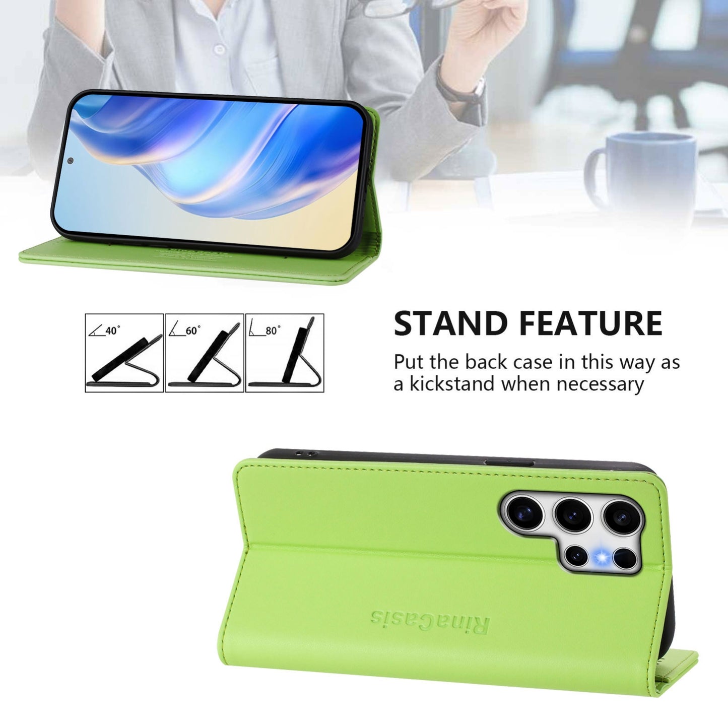 Samsung Galaxy S25 Ultra 5G Dual-Folded Magnetic Suction RFID Blocking PU Leather Wallet Phone Case with Card Slots, Cash Pocket, Kickstand, Full Protective Flip Cover