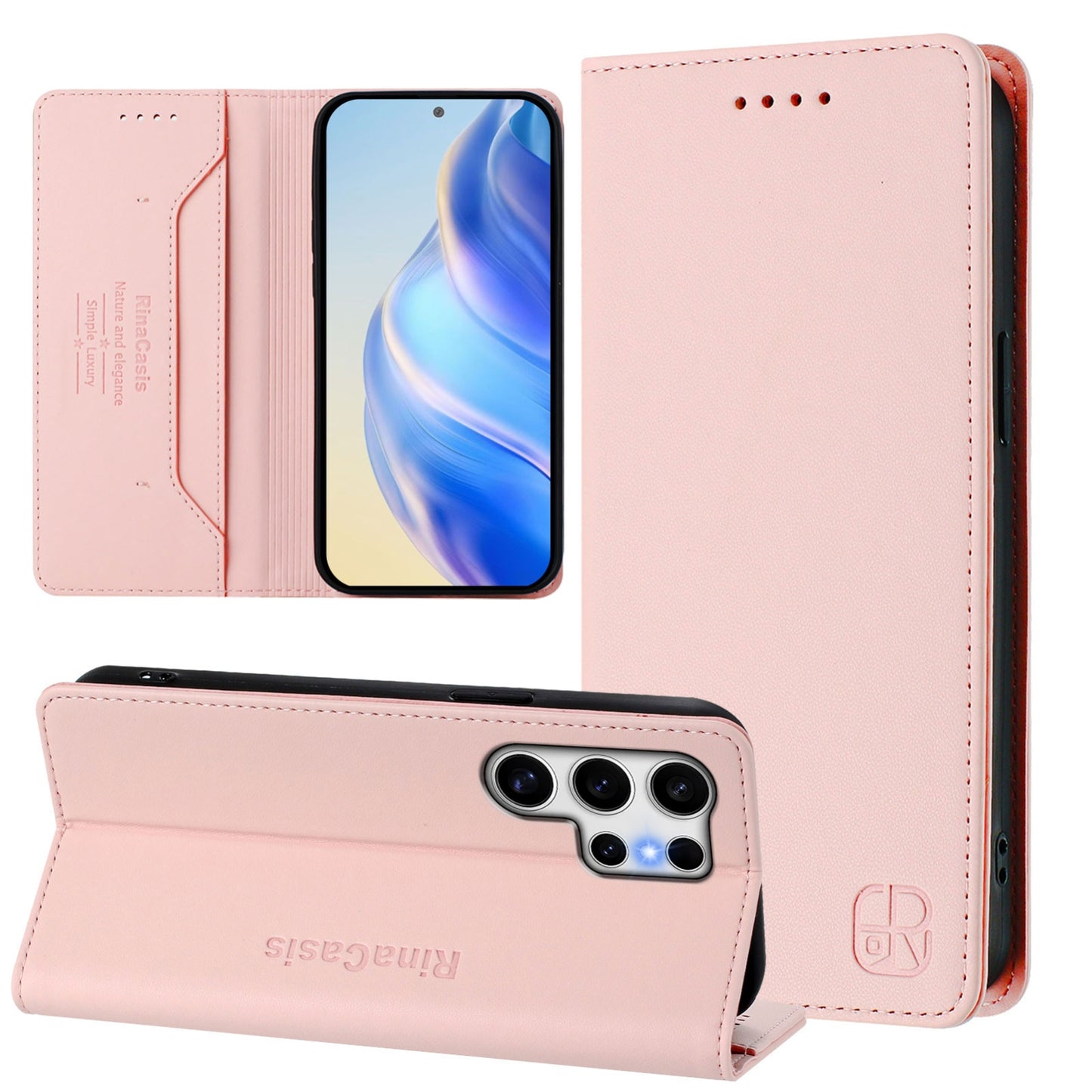 Samsung Galaxy S25 Ultra 5G Dual-Folded Magnetic Suction RFID Blocking PU Leather Wallet Phone Case with Card Slots, Cash Pocket, Kickstand, Full Protective Flip Cover