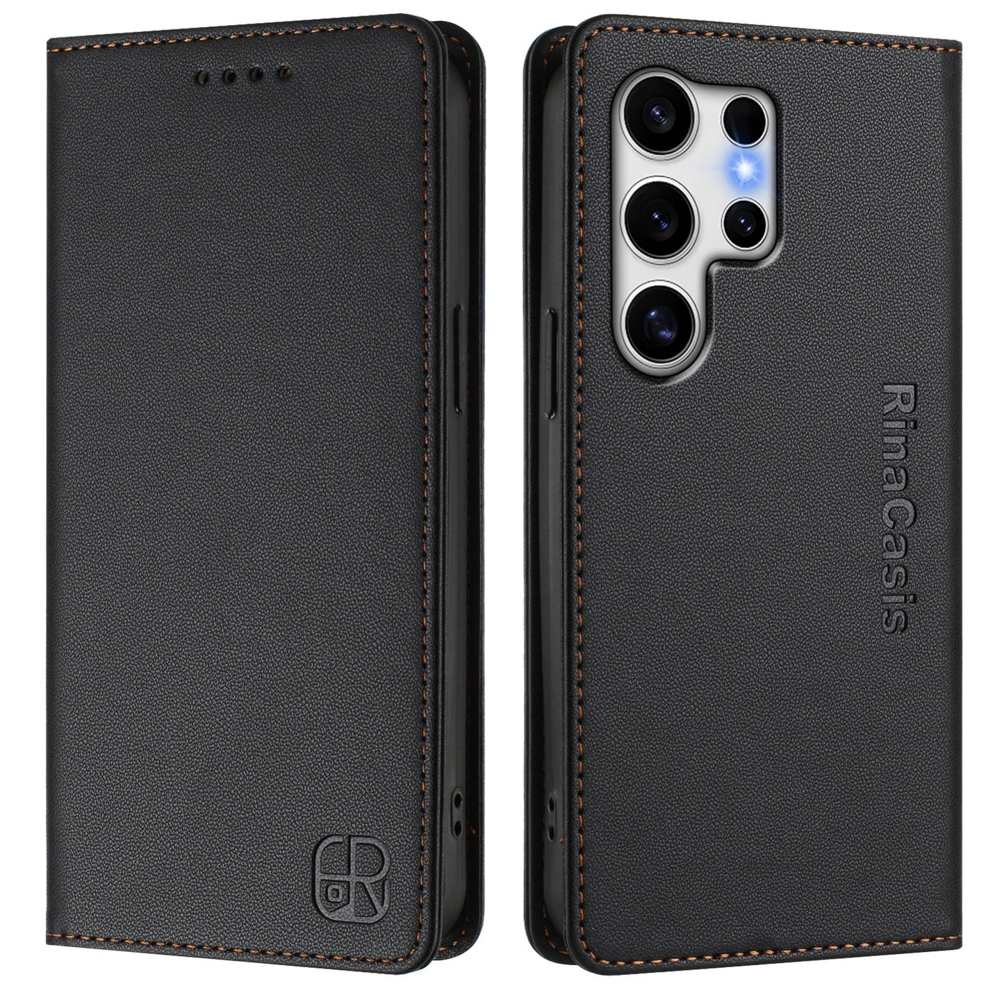 Samsung Galaxy S25 Ultra 5G Dual-Folded Magnetic Suction RFID Blocking PU Leather Wallet Phone Case with Card Slots, Cash Pocket, Kickstand, Full Protective Flip Cover