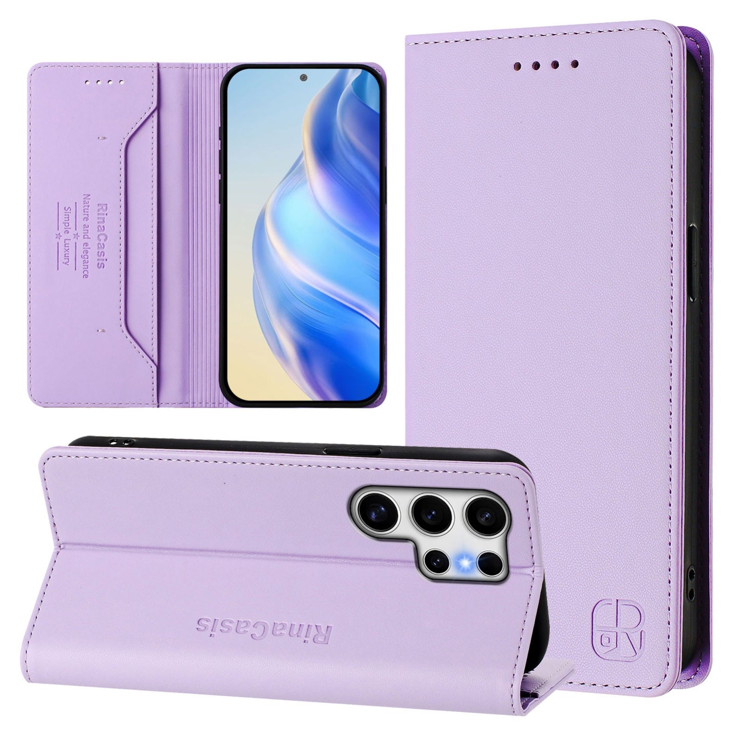 Samsung Galaxy S25 Ultra 5G Dual-Folded Magnetic Suction RFID Blocking PU Leather Wallet Phone Case with Card Slots, Cash Pocket, Kickstand, Full Protective Flip Cover