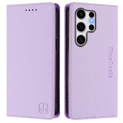 Samsung Galaxy S25 Ultra 5G Dual-Folded Magnetic Suction RFID Blocking PU Leather Wallet Phone Case with Card Slots, Cash Pocket, Kickstand, Full Protective Flip Cover