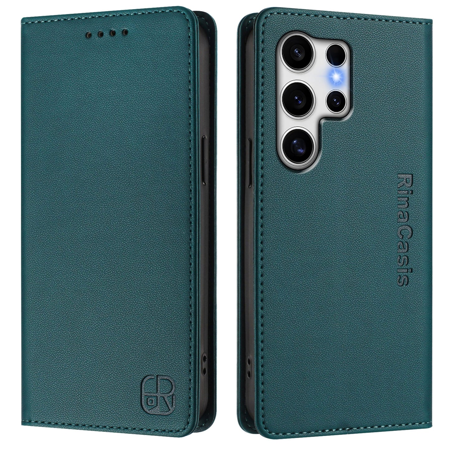 Samsung Galaxy S25 Ultra 5G Dual-Folded Magnetic Suction RFID Blocking PU Leather Wallet Phone Case with Card Slots, Cash Pocket, Kickstand, Full Protective Flip Cover