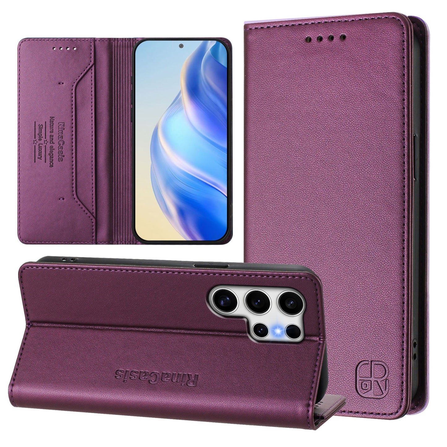 Samsung Galaxy S25 Ultra 5G Dual-Folded Magnetic Suction RFID Blocking PU Leather Wallet Phone Case with Card Slots, Cash Pocket, Kickstand, Full Protective Flip Cover