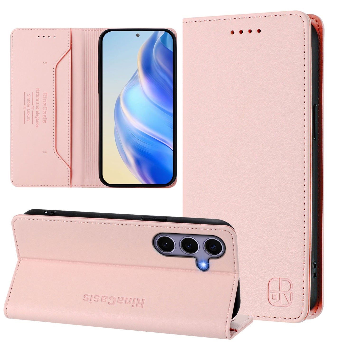 Samsung Galaxy S24 FE 5G Dual-Folded Magnetic Suction RFID Blocking PU Leather Wallet Phone Case with Card Slots, Cash Pocket, Kickstand, Full Protective Flip Cover