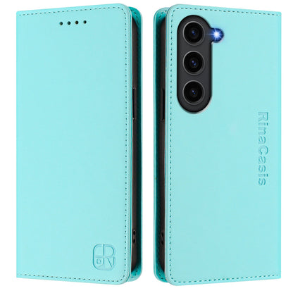 Samsung Galaxy S23 5G Dual-Folded Magnetic Suction RFID Blocking PU Leather Wallet Phone Case with Card Slots, Cash Pocket, Kickstand, Full Protective Flip Cover
