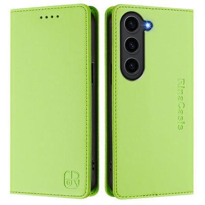 Samsung Galaxy S23 5G Dual-Folded Magnetic Suction RFID Blocking PU Leather Wallet Phone Case with Card Slots, Cash Pocket, Kickstand, Full Protective Flip Cover