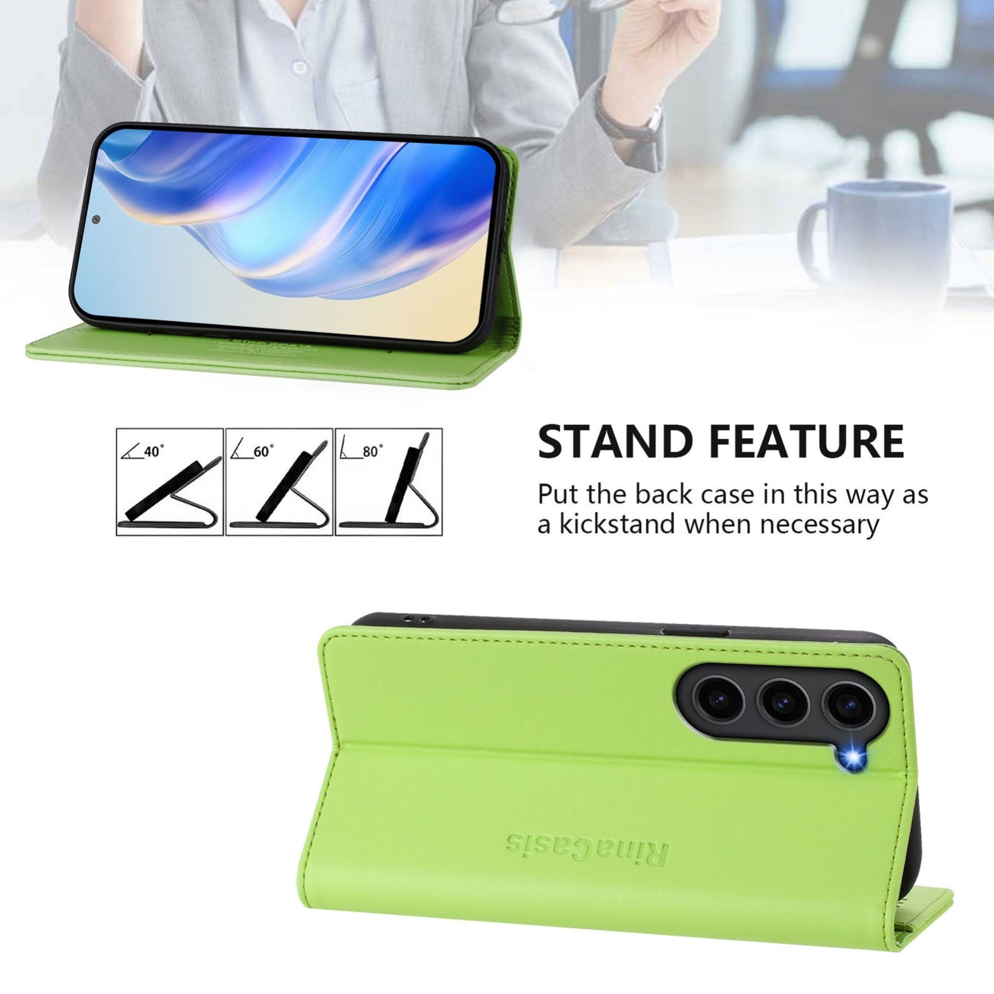 Samsung Galaxy S23 5G Dual-Folded Magnetic Suction RFID Blocking PU Leather Wallet Phone Case with Card Slots, Cash Pocket, Kickstand, Full Protective Flip Cover
