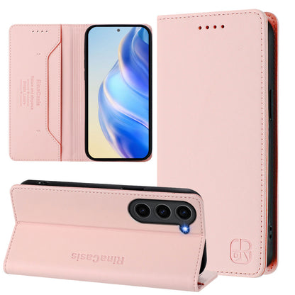 Samsung Galaxy S23 5G Dual-Folded Magnetic Suction RFID Blocking PU Leather Wallet Phone Case with Card Slots, Cash Pocket, Kickstand, Full Protective Flip Cover