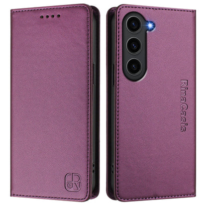 Samsung Galaxy S23 5G Dual-Folded Magnetic Suction RFID Blocking PU Leather Wallet Phone Case with Card Slots, Cash Pocket, Kickstand, Full Protective Flip Cover