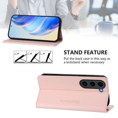 Samsung Galaxy S23+ 5G Dual-Folded Magnetic Suction RFID Blocking PU Leather Wallet Phone Case with Card Slots, Cash Pocket, Kickstand, Full Protective Flip Cover