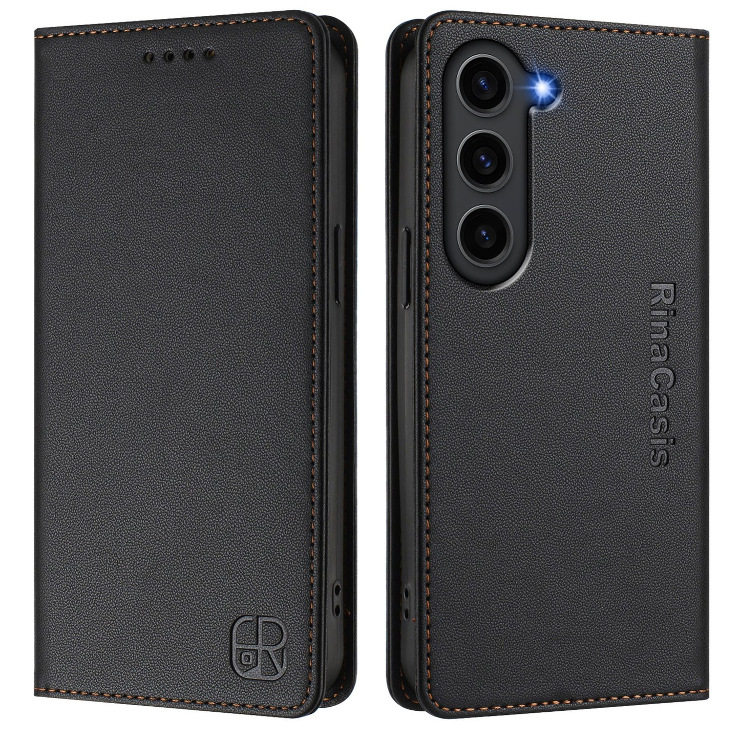 Samsung Galaxy S23+ 5G Dual-Folded Magnetic Suction RFID Blocking PU Leather Wallet Phone Case with Card Slots, Cash Pocket, Kickstand, Full Protective Flip Cover