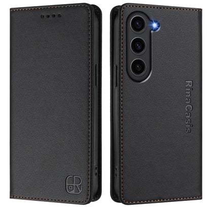 Samsung Galaxy S23+ 5G Dual-Folded Magnetic Suction RFID Blocking PU Leather Wallet Phone Case with Card Slots, Cash Pocket, Kickstand, Full Protective Flip Cover