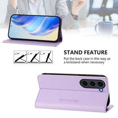 Samsung Galaxy S23+ 5G Dual-Folded Magnetic Suction RFID Blocking PU Leather Wallet Phone Case with Card Slots, Cash Pocket, Kickstand, Full Protective Flip Cover