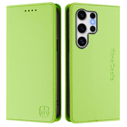 Samsung Galaxy S23 Ultra 5G Dual-Folded Magnetic Suction RFID Blocking PU Leather Wallet Phone Case with Card Slots, Cash Pocket, Kickstand, Full Protective Flip Cover