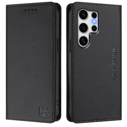 Samsung Galaxy S23 Ultra 5G Dual-Folded Magnetic Suction RFID Blocking PU Leather Wallet Phone Case with Card Slots, Cash Pocket, Kickstand, Full Protective Flip Cover