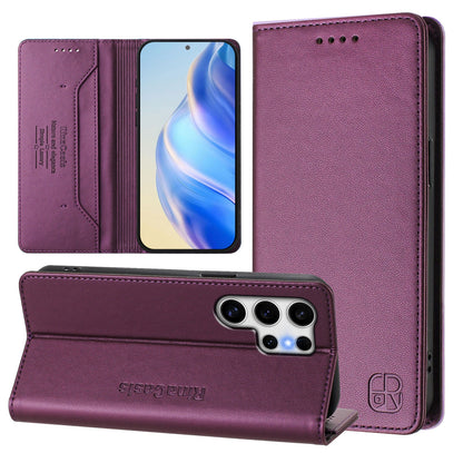 Samsung Galaxy S23 Ultra 5G Dual-Folded Magnetic Suction RFID Blocking PU Leather Wallet Phone Case with Card Slots, Cash Pocket, Kickstand, Full Protective Flip Cover