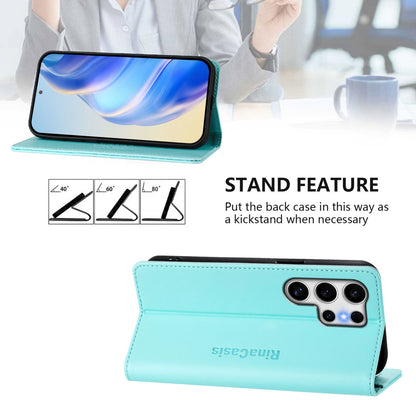 Samsung Galaxy S22 Ultra 5G Dual-Folded Magnetic Suction RFID Blocking PU Leather Wallet Phone Case with Card Slots, Cash Pocket, Kickstand, Full Protective Flip Cover