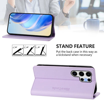 Samsung Galaxy S22 Ultra 5G Dual-Folded Magnetic Suction RFID Blocking PU Leather Wallet Phone Case with Card Slots, Cash Pocket, Kickstand, Full Protective Flip Cover