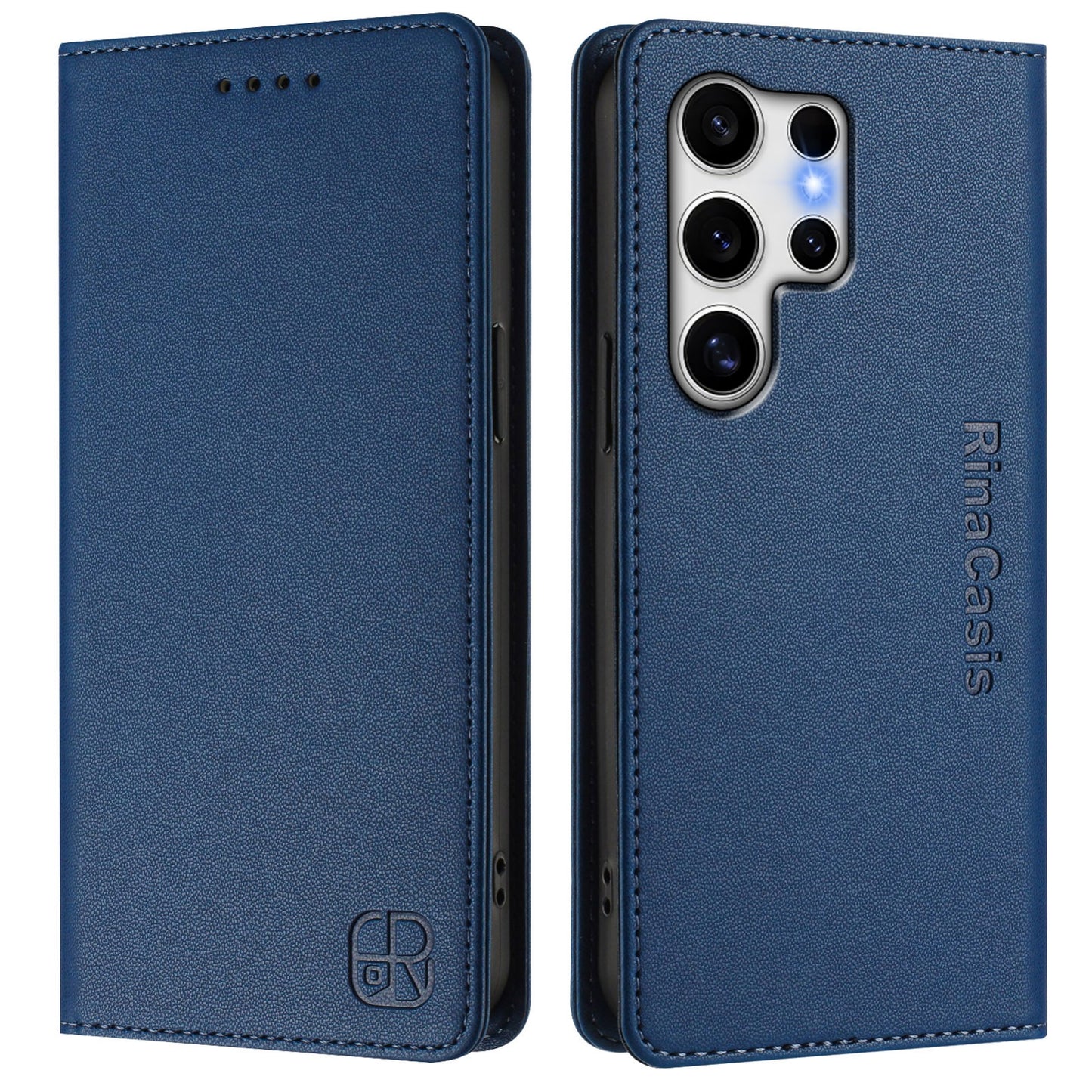 Samsung Galaxy S22 Ultra 5G Dual-Folded Magnetic Suction RFID Blocking PU Leather Wallet Phone Case with Card Slots, Cash Pocket, Kickstand, Full Protective Flip Cover