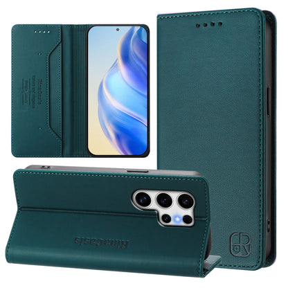 Samsung Galaxy S22 Ultra 5G Dual-Folded Magnetic Suction RFID Blocking PU Leather Wallet Phone Case with Card Slots, Cash Pocket, Kickstand, Full Protective Flip Cover