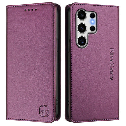 Samsung Galaxy S22 Ultra 5G Dual-Folded Magnetic Suction RFID Blocking PU Leather Wallet Phone Case with Card Slots, Cash Pocket, Kickstand, Full Protective Flip Cover