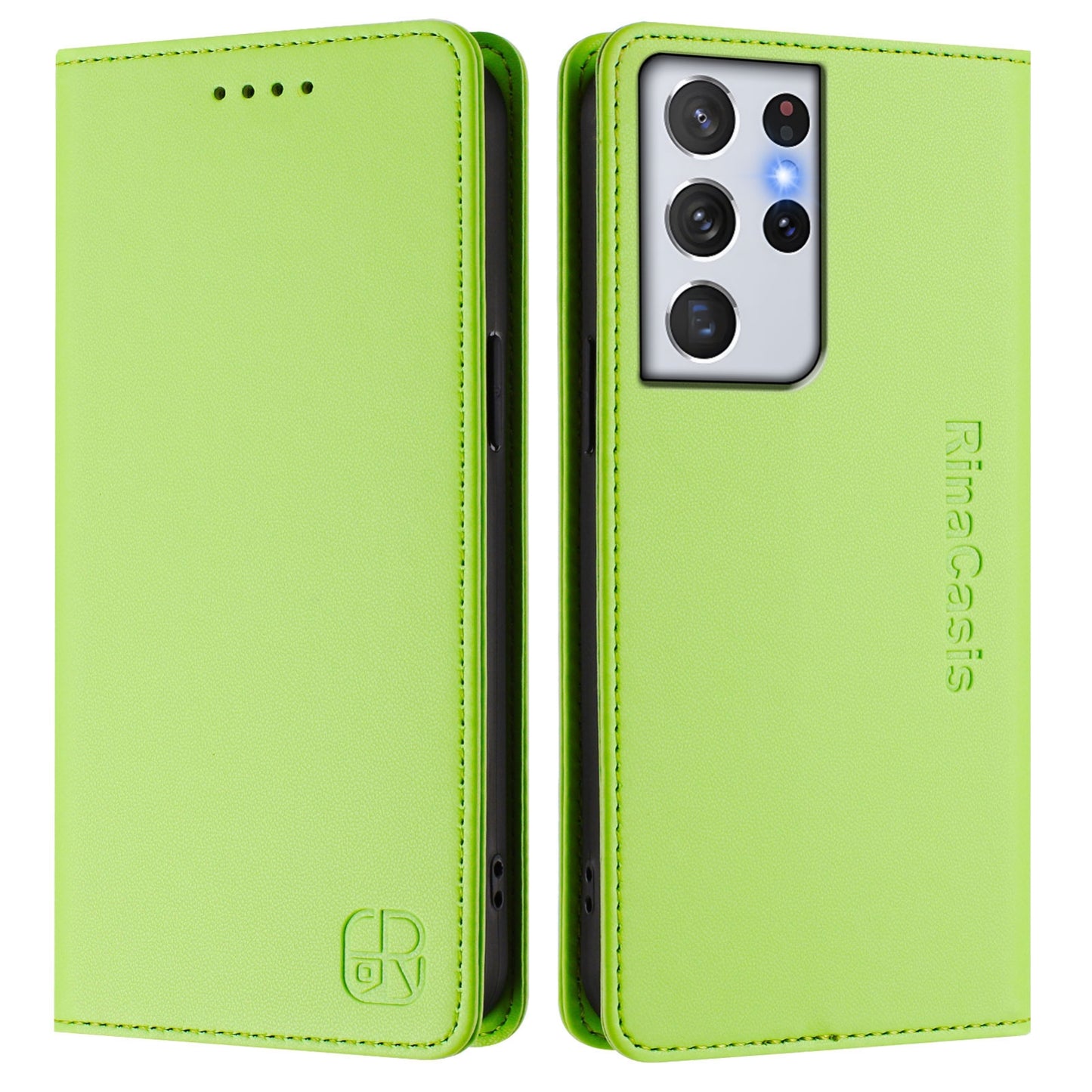 Samsung Galaxy S21 Ultra 5G Dual-Folded Magnetic Suction RFID Blocking PU Leather Wallet Phone Case with Card Slots, Cash Pocket, Kickstand, Full Protective Flip Cover